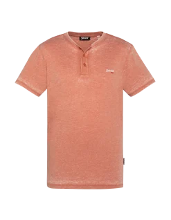 T-shirt col tunisien rouille effet délavé - ROUILLE