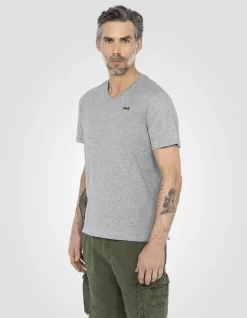 T-shirt col V gris chiné - GRIS CHINÉ