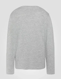 T-shirt imprimé gris chiné à manches longues - GRIS CHINÉ