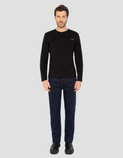 T-shirt noir manches longues effet flammé - NOIR