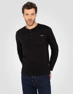 T-shirt noir manches longues effet flammé - NOIR