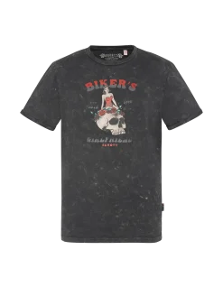 T-shirt pin-up bikers noir délavé - NOIR DÉLAVÉ