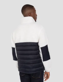 Veste blance cassé et bleu marine bi matière sherpa et nylon doudouné - BLANC CASSÉ/MARINE