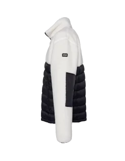 Veste blance cassé et bleu marine bi matière sherpa et nylon doudouné - BLANC CASSÉ/MARINE