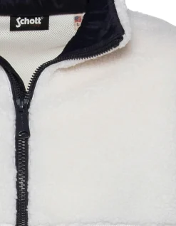 Veste blance cassé et bleu marine bi matière sherpa et nylon doudouné - BLANC CASSÉ/MARINE