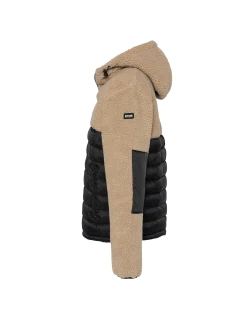 Veste à capuche beige et noire bi matière sherpa et nylon doudouné - BEIGE/NOIR