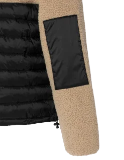 Veste à capuche beige et noire bi matière sherpa et nylon doudouné - BEIGE/NOIR