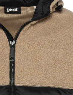 Veste à capuche beige et noire bi matière sherpa et nylon doudouné - BEIGE/NOIR