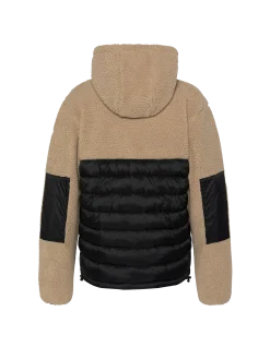 Veste à capuche beige et noire bi matière sherpa et nylon doudouné - BEIGE/NOIR
