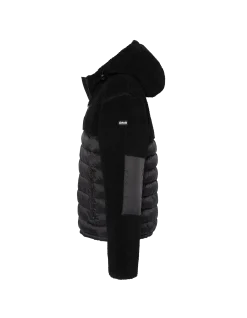 Veste à capuche noire bi matière sherpa et nylon doudouné - NOIR/NOIR