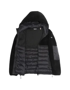 Veste à capuche noire bi matière sherpa et nylon doudouné - NOIR/NOIR