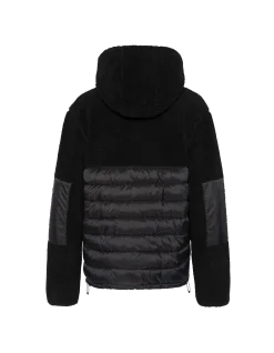 Veste à capuche noire bi matière sherpa et nylon doudouné - NOIR/NOIR