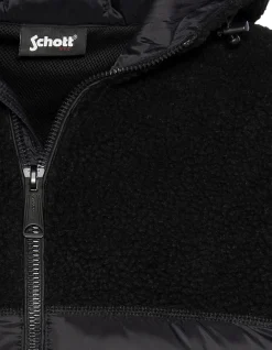 Veste à capuche noire bi matière sherpa et nylon doudouné - NOIR/NOIR