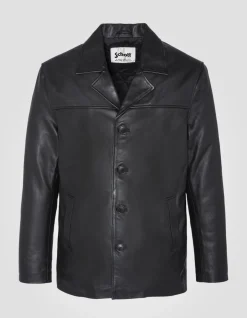 Veste droite noire mi-longue, cuir de vachette - NOIR
