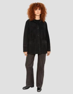 Veste Western noire à franges, chèvre velours - NOIR