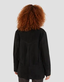 Veste Western noire à franges, chèvre velours - NOIR