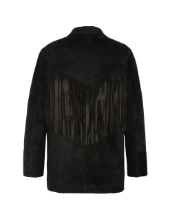 Veste Western noire à franges, chèvre velours - NOIR