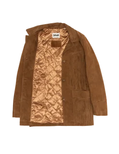 Veste Western rouille à franges, chèvre velours - ROUILLE
